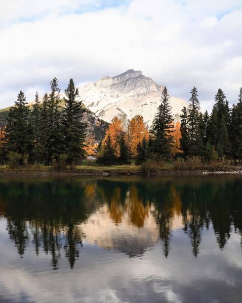 istock Mountain Peak And Trees Reflecting On Water, Autumn, Banff Alberta. 1279728535