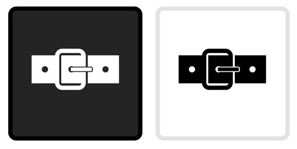 gürtel-symbol auf schwarzem knopf mit weißem rollover - belt stock-grafiken, -clipart, -cartoons und -symbole
