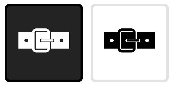Belt Icon on  Black Button with White Rollover. This vector icon has two  variations. The first one on the left is dark gray with a black border and the second button on the right is white with a light gray border. The buttons are identical in size and will work perfectly as a roll-over combination.