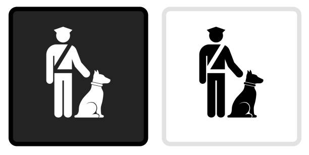 ilustraciones, imágenes clip art, dibujos animados e iconos de stock de aeropuerto securtiy ingenio perro icono en el botón negro con el rollover blanco - 3144