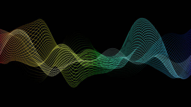 istock music graphic equalizer wave with RGB neon line color on dark background wallpaper, 3D rendering 1279729869