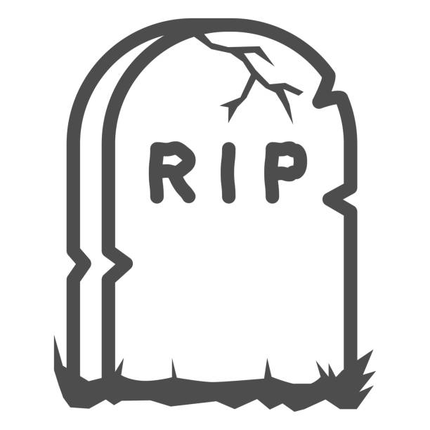 헤드스톤 라인 아이콘, 할로윈 컨셉, 흰색 배경에 무덤 돌 기호, 모바일 개념 및 웹 디자인을위한 개요 스타일의 rip 텍스트 아이콘묘. 벡터 그래픽. - burying stock illustrations