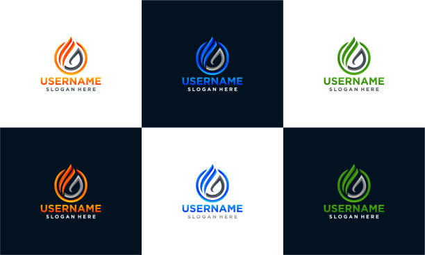 Set of gradient Abstract fire flame logo design template Set of gradient Abstract fire flame logo design template silhouette of firefighter logo stock illustrations