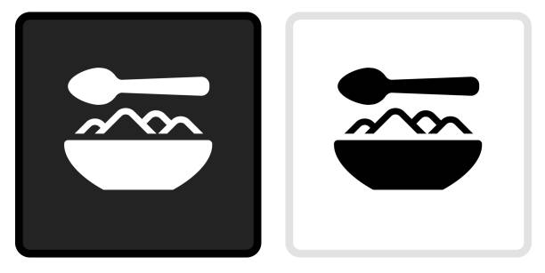 Food Bowl Icon on Black Button with White Rollover Food Bowl Icon on Black Button with White Rollover. This vector icon has two variations. The first one on the left is dark gray with a black border and the second button on the right is white with a light gray border. The buttons are identical in size and will work perfectly as a roll-over combination. salad bowl white background stock illustrations