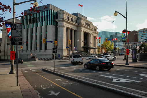 Ottawa, Ontario, Canada - October 8, 2020: The Senate of Canada building on Rideau Street in downtown Ottawa.