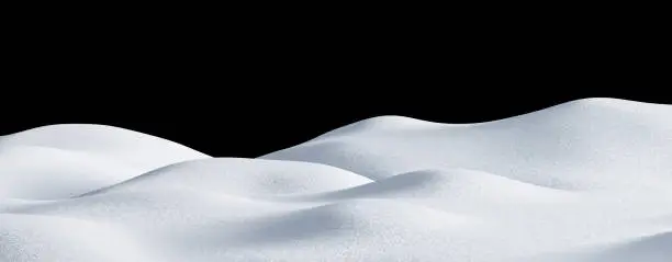 Isolated snow hills landscape. Winter snowdrift background. 3D render image
