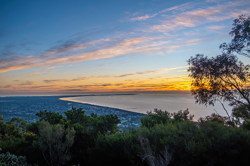 Sunset over Mornington Peninsula viewed from Arthurs Seat in Melbourne, Australia