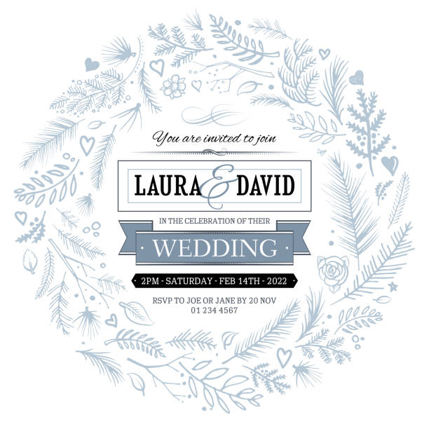 회색 결혼식 초대 원 디자인 - silver fern stock illustrations