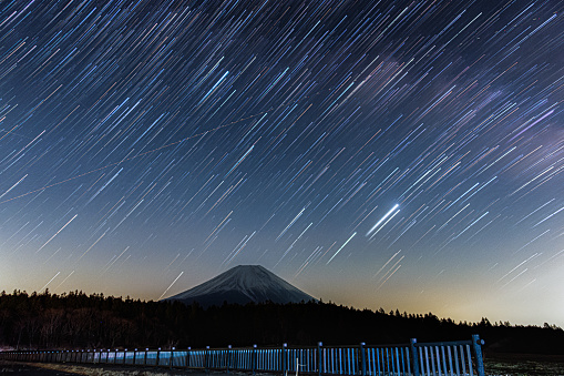 starry sky & milky way with mt Mt. Fuji