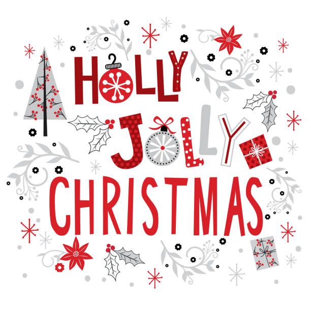 illustrazioni stock, clip art, cartoni animati e icone di tendenza di holly jolly lettera di natale con colore rosso e bianco, illustrazione vettoriale - vector holly christmas art