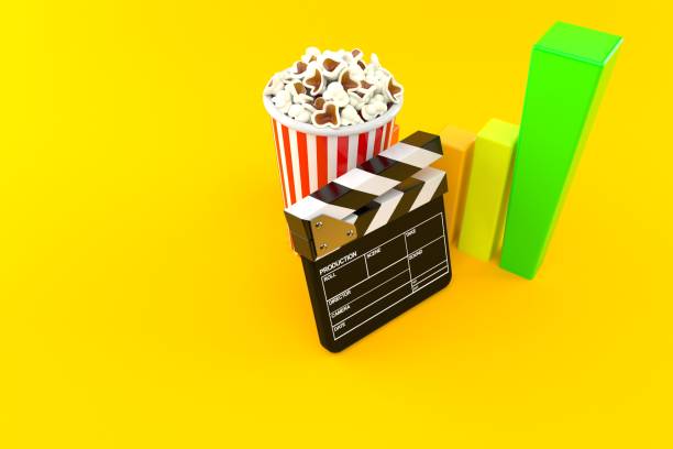popcorn und klatschbrett mit chart - filmklappe grafiken stock-fotos und bilder