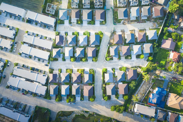 istock Aerial view of housing subdivision or housing development. 1279747117