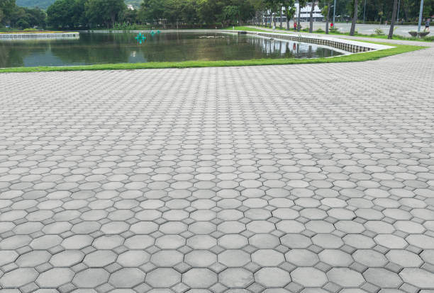 istock Paver brick floor in perspective view for background. 1279748382