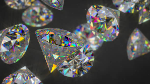 istock Brilliant round cut diamonds closeup 3D rendering illustration 1279750277