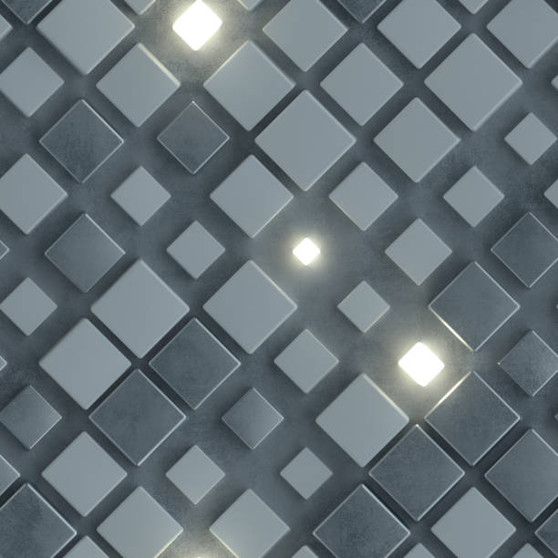 istock Seamless pattern of gray concrete and illuminating cubes 3D render 1279750366