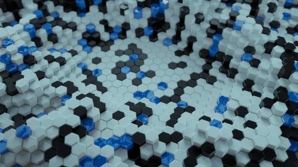 istock Honeycomb mosaic of hexagons 3D rendering 1279750399