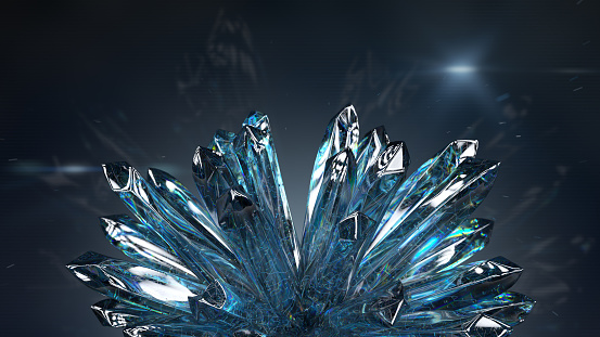 Cluster of raw piezoelectric crystals. 3D render