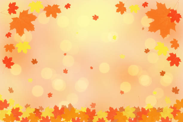 istock Beautiful bright autumn background with falling maple leaves and bokeh lights. Copy space 1279751870