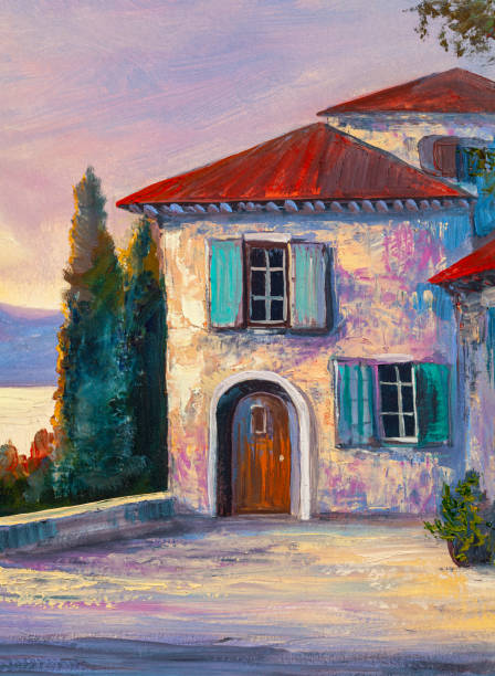 istock Oil painting, house in the village 1279752165