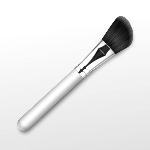 Vector Black Clean Professional Makeup Angle Blush Brush with White Handle Isolated on White Background Vector Black Clean Professional Makeup Angle Blush Brush with White Handle Isolated White Background cosmetic bag clip art stock illustrations