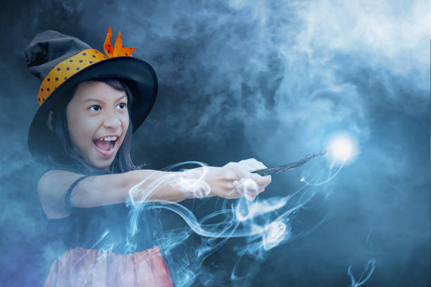 Sketch of magician top hat and magic wand on white background