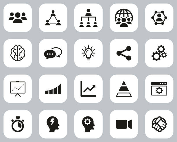 Work Productivity Icons Black & White Flat Design Set Big This image is a illustration and can be scaled to any size without loss of resolution. coordination stock illustrations