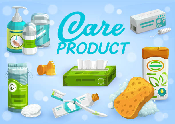 ilustrações de stock, clip art, desenhos animados e ícones de people hygiene and care products, vector - stopper