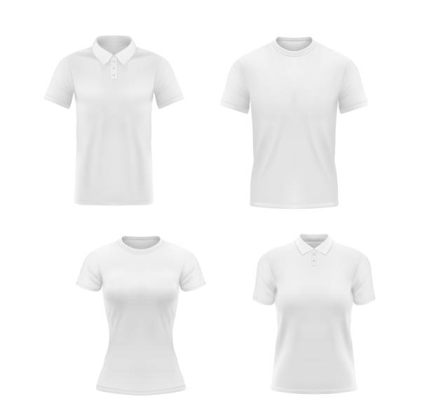 illustrazioni stock, clip art, cartoni animati e icone di tendenza di magliette bianche, polo per mockup uomo o donna - t shirt template shirt clothing