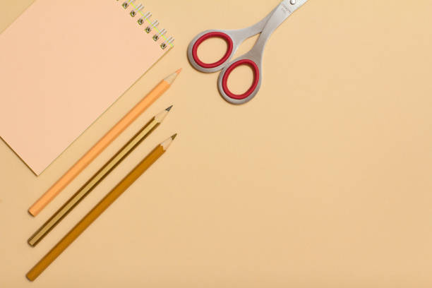 istock School supplies. Notebook, color pencils and scissors 1279759555