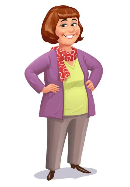 Vector illustration of Confident Woman Standing With Hands On Hips