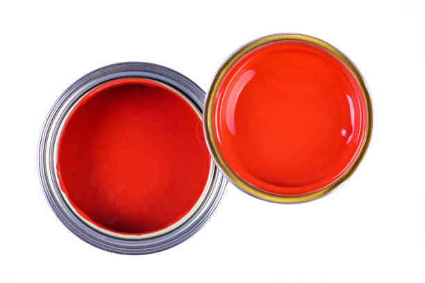 istock Opened paint can with lid top view isolated on white 1279760920