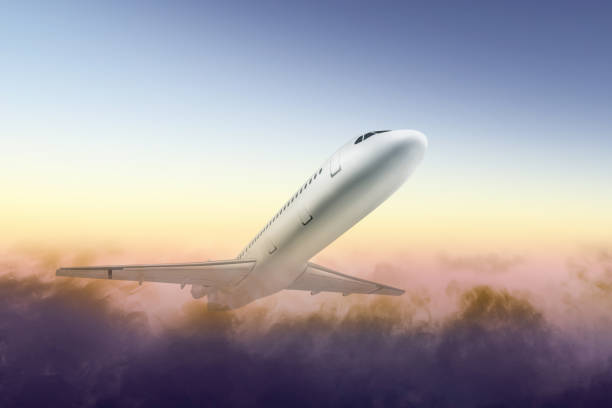 istock Airplane flying in the air with a dramatic 1279761049
