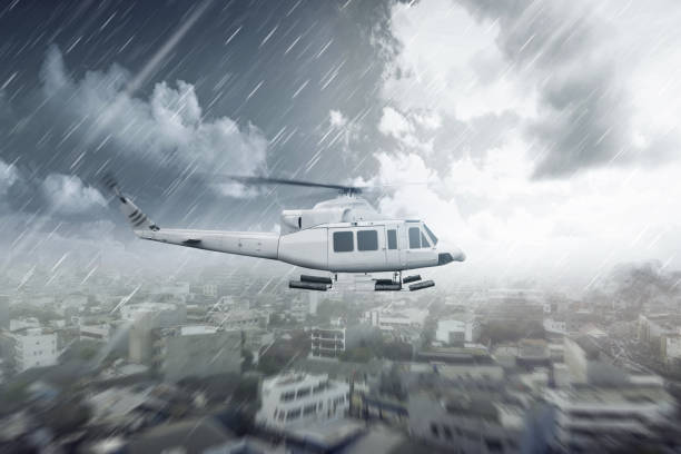 istock Helicopter flying in the air 1279762035