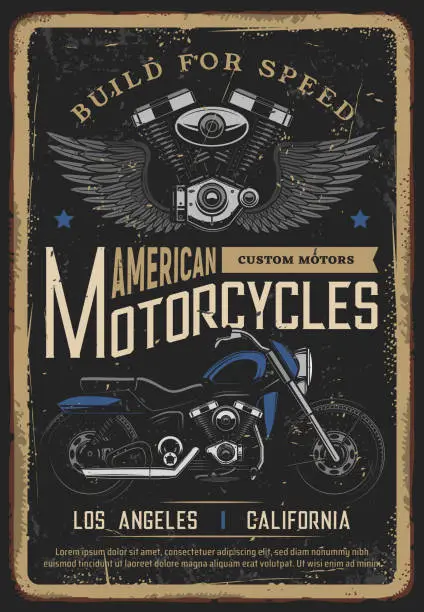 Vector illustration of Motorcycle poster vintage, biker moto chopper bike