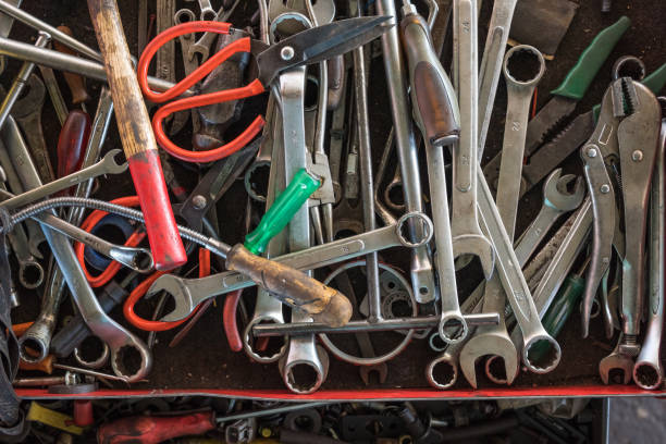 istock Wrenches and tools for mechanics in a garage 1279763634