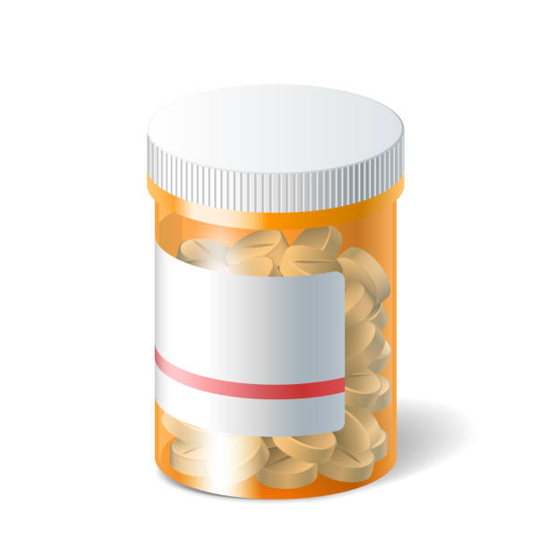 istock Transparent plastic pill bottle for medicines. Drug vial 3d mockup with template label 1279763917