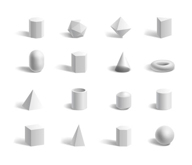  Ilustración de Formas Geométricas En 3d Y Figuras Esfera Tubo Cono Cubo Pirámides Hexágono Y Conjunto De Pentágono y más Vectores Libres de Derechos de Prisma