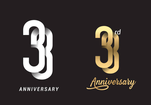 33 years anniversary celebration logo design. Anniversary logo Paper cut letter and elegance golden color isolated on black background 33 years anniversary celebration logo design. Anniversary logo Paper cut letter and elegance golden color isolated on black background number 33 stock illustrations