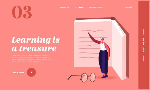istock Learning, Education in University or College Landing Page Template. Tiny Female Character at Huge Textbook, Exam 1279764399