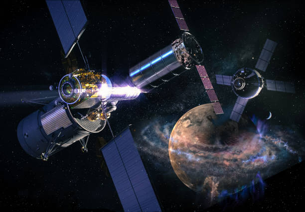 istock Spaceships explore a distant universe and alien planet. Collage. Elements of this image furnished by NASA. 1279768160