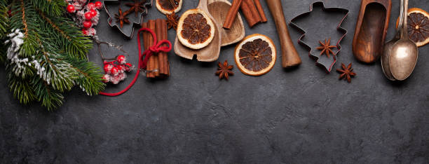 istock Christmas greeting card with kitchen utensils and ingredients 1279768872
