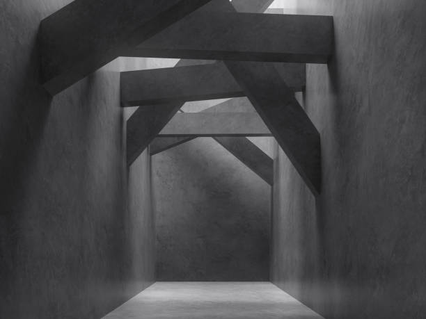 istock Empty loft style room decoration with variety angle concrete beam 3d render 1279771027