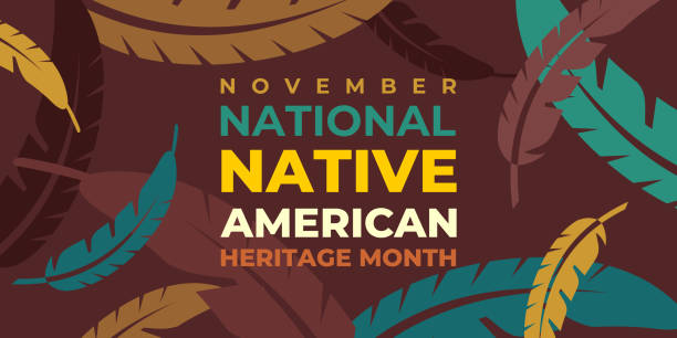 Native american heritage month. Vector banner, poster, card for social media with the text National native american heritage month. Background with a national ornament, a pattern of feathers. vector art illustration