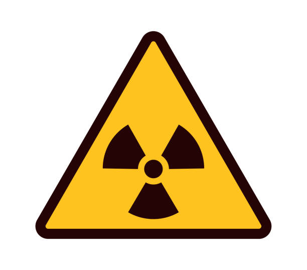 istock Warning sign. Yellow triangle with black attention symbol, radioactive area emblem, dangerous pollution industrial zone pictogram, beware radiation hazards flat vector illustration 1279776705