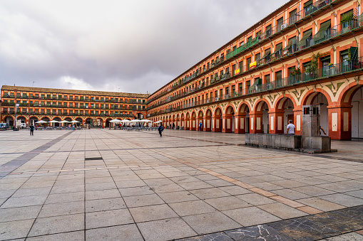 Cordoba, Spain - November 02, 2019: View of famous Corredera Square, Plaza de la Corredera in Cordoba, Spain. Plaza de la Corredera is a rectangular square - one of the largest squares in Andalusia.