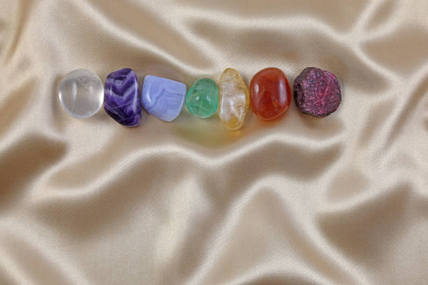 istock Single row of the Seven chakra healing crystal 1279776968