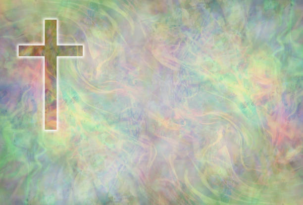 textured pastel coloured background with a cross in top left corner and copy space