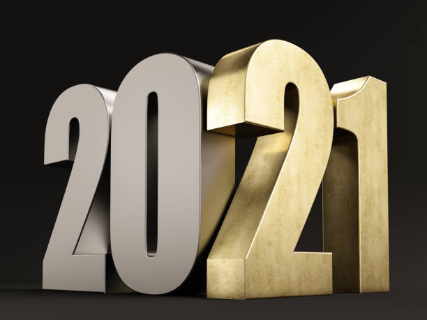 istock Golden 3D 2021 Text on Black Background 1279784126