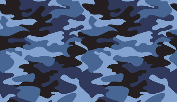 Seamless camouflage pattern background vector. Classic marine clothing style masking camo repeat print. Blue black colors texture design for virtual background, online conference, online transmission Seamless camouflage pattern background vector. Classic marine clothing style masking camo repeat print. Blue black colors texture design for virtual background, online conference, online transmission disguise stock illustrations