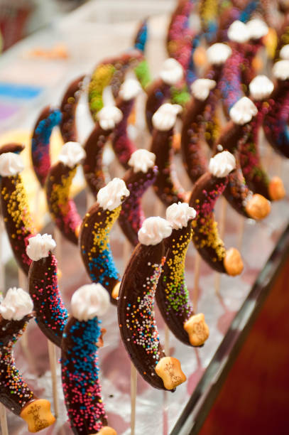 A colorful chocolate banana that I saw at a fair.
